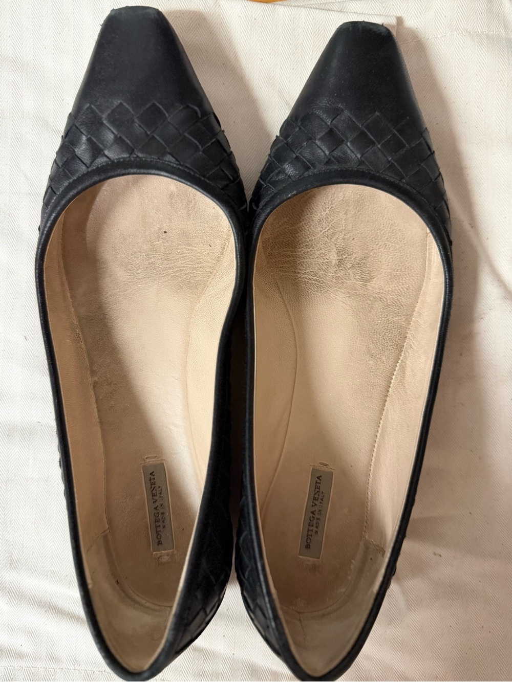 Bottega Veneta Black Woven Pointed-Toe Flats